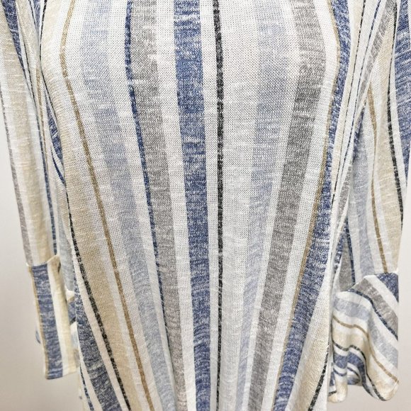 New Directions Striped Pull On Bell Sleeve with Front Tie Stretch Comfort Top XL - Picture 5 of 8
